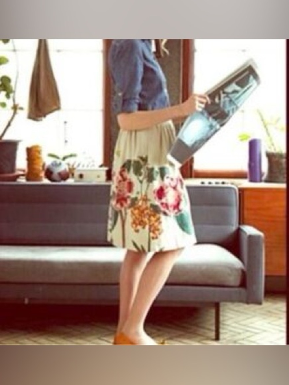 Anthropologie Floral Cream A-Line Skirt embroidered linen - Picture 2 of 6